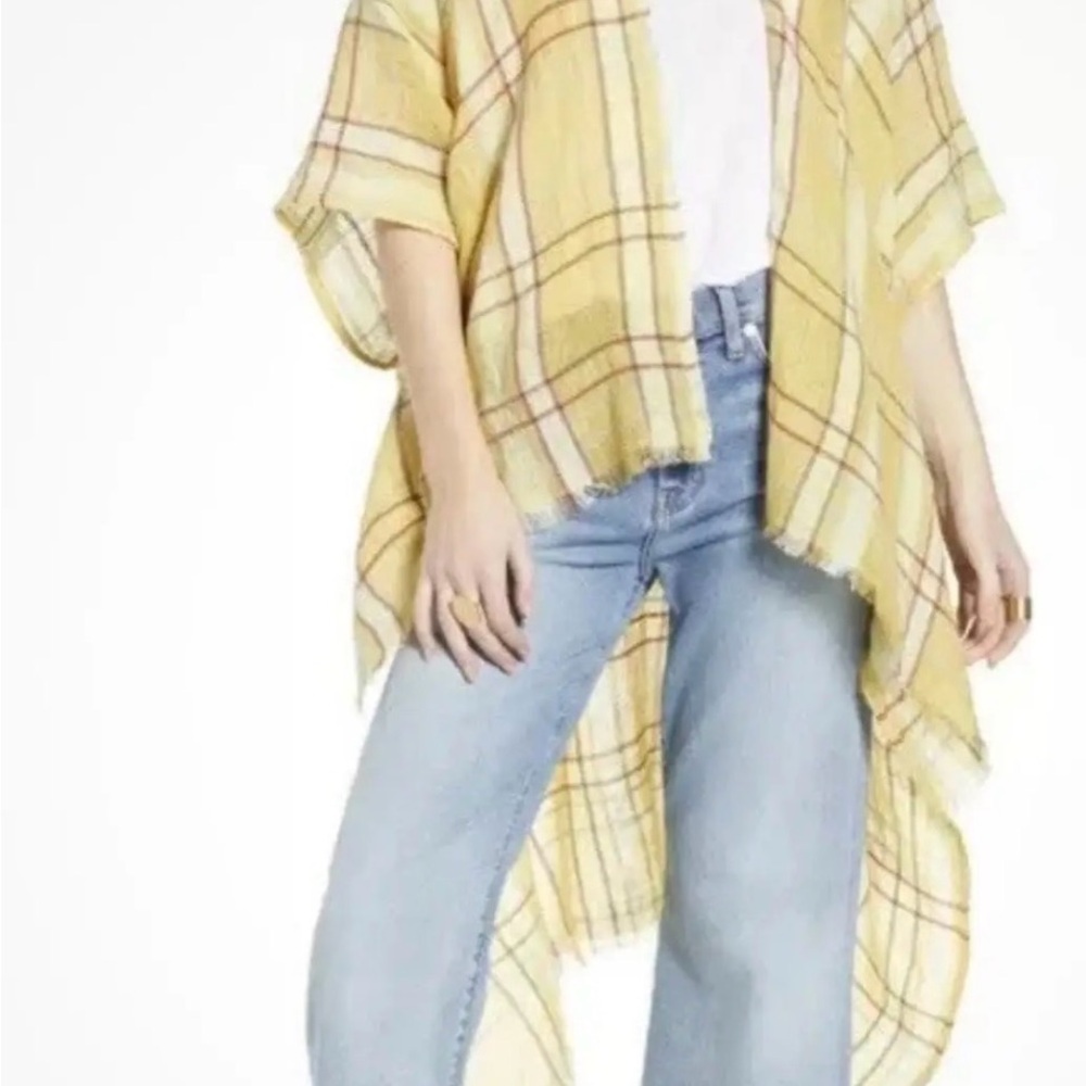 Free People Yellow Checkered Kimono